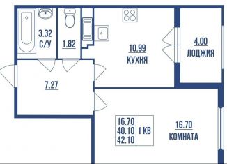 Однокомнатная квартира на продажу, 42.1 м2, Санкт-Петербург, ЖК Октябрьская набережная