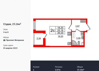 Продается квартира студия, 24.9 м2, Санкт-Петербург, ЖК Солнечный Город, проспект Будённого, 21к1