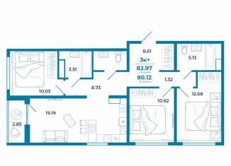 Продам трехкомнатную квартиру, 80.1 м2, Тюмень, ЖК Краснолесье