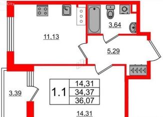 Продаю 1-комнатную квартиру, 34.4 м2, Санкт-Петербург, ЖК Чистое Небо