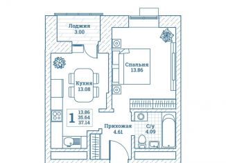 Продается однокомнатная квартира, 37.1 м2, рабочий посёлок Монино, ЖК Новоград Монино