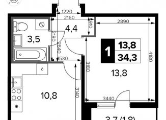 1-ком. квартира на продажу, 34.3 м2, Москва, станция Водники