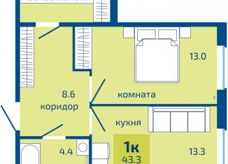 Продам 1-комнатную квартиру, 43.3 м2, Пермь, Мотовилихинский район