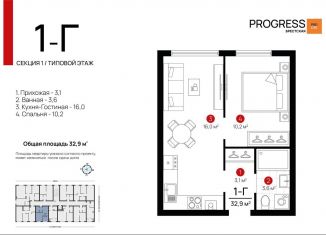 Продам 1-ком. квартиру, 32.7 м2, Астрахань