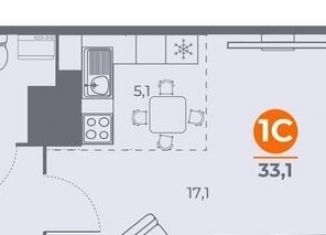 Квартира на продажу студия, 33.3 м2, Ростов-на-Дону, проспект 40-летия Победы, 63/17с4, ЖК Сокол Град