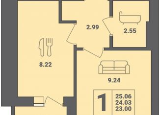 Однокомнатная квартира на продажу, 25.1 м2, Пионерский, улица Гептнера, 15