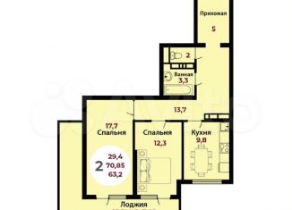 Продается двухкомнатная квартира, 77 м2, Краснодар, Душистая улица, 77, ЖК Дуэт