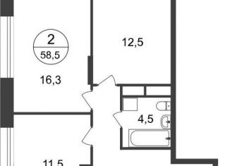 2-комнатная квартира на продажу, 58.5 м2, Московский, 11-я фаза, к3