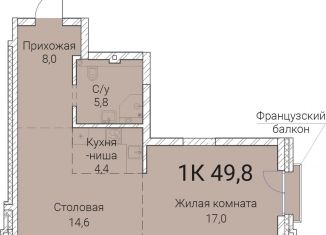 Продажа 1-комнатной квартиры, 49.8 м2, Новосибирск, Овражная улица, 2А