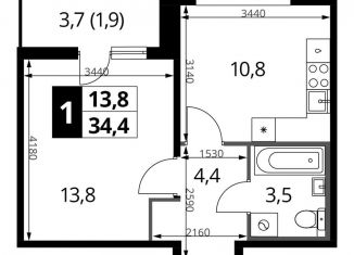 Продам 1-комнатную квартиру, 34.4 м2, Москва, станция Водники, Ленинградское шоссе, 228к4