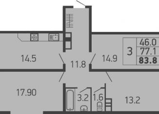 Продаю трехкомнатную квартиру, 83.8 м2, Краснодар, улица имени Героя Георгия Бочарникова, 4к1, ЖК Абрикосово