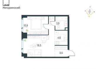 Продажа 2-комнатной квартиры, 41.4 м2, Москва, ЗАО, жилой комплекс Левел Мичуринский, к1