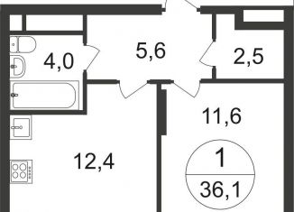 Продаю 1-комнатную квартиру, 36.1 м2, поселение Внуковское, 17-й квартал, к1