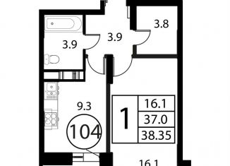 Продается 1-ком. квартира, 38.4 м2, Домодедово