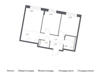 Двухкомнатная квартира на продажу, 52.7 м2, Москва, жилой комплекс Квартал Западный, 6
