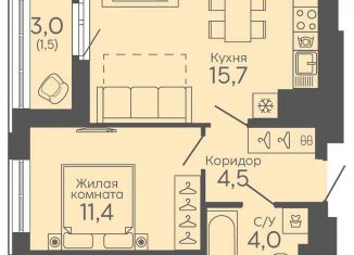 1-комнатная квартира на продажу, 37.1 м2, Екатеринбург, метро Ботаническая, жилой комплекс Новокольцовский, 6