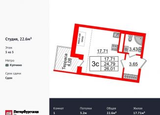 Продажа квартиры студии, 22.6 м2, Санкт-Петербург, улица Струве, 10к2, ЖК Зелёный Квартал