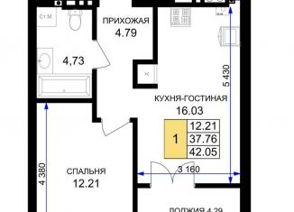 1-комнатная квартира на продажу, 42 м2, Калининградская область
