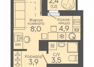 Продажа квартиры студии, 21.5 м2, Екатеринбург, Октябрьский район, жилой комплекс Новокольцовский, 6