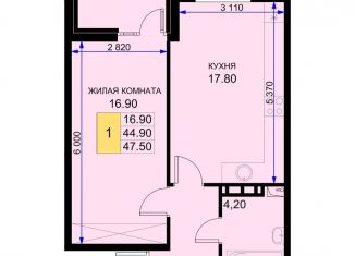 Продаю однокомнатную квартиру, 47.4 м2, поселок Южный, Казачья улица, 6к2