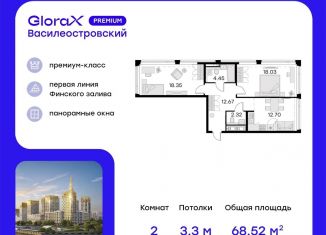 Продается двухкомнатная квартира, 68.5 м2, Санкт-Петербург, муниципальный округ Морской