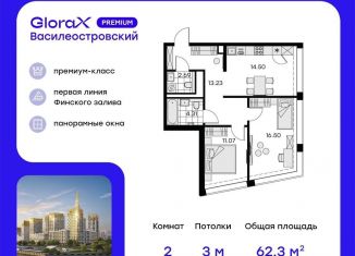 Продается двухкомнатная квартира, 62.3 м2, Санкт-Петербург, метро Приморская