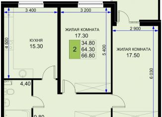 Продам 2-комнатную квартиру, 66.8 м2, поселок Южный, Казачья улица, 6к1