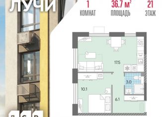 Продам 1-ком. квартиру, 36.7 м2, Москва, Производственная улица, 17, ЖК Лучи