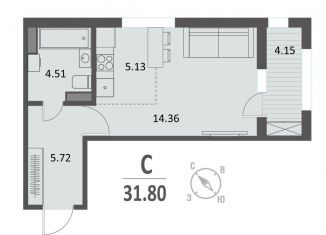 Квартира на продажу студия, 31.8 м2, Курск, Центральный округ