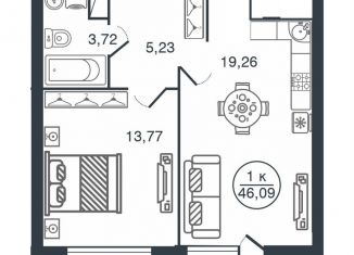 Продаю 1-комнатную квартиру, 37.3 м2, Тверь, Московский район