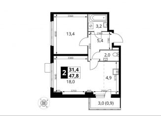 Продажа 2-комнатной квартиры, 47.8 м2, Московская область