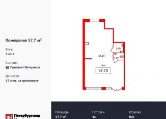 Помещение свободного назначения на продажу, 57.7 м2, Санкт-Петербург, проспект Ветеранов, 200, муниципальный округ Сосновая Поляна