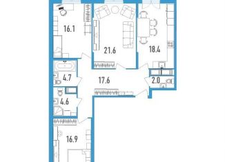 Продам трехкомнатную квартиру, 105.3 м2, Санкт-Петербург, бульвар Александра Грина, 2к2, бульвар Александра Грина