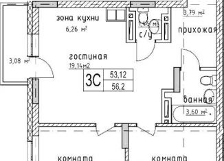 3-комнатная квартира на продажу, 56.2 м2, Новосибирск, метро Площадь Маркса