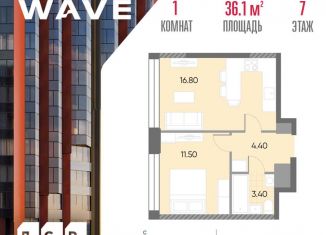 Продам однокомнатную квартиру, 36.1 м2, Москва, ЮАО