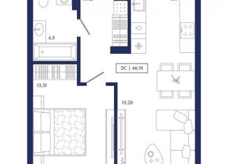 Продается двухкомнатная квартира, 46.9 м2, Новосибирск, метро Речной вокзал, улица Семьи Шамшиных, 6/1