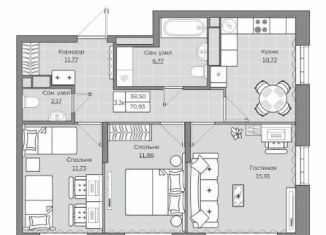 Продается 3-ком. квартира, 70.9 м2, Казань, ЖК Станция Спортивная, жилой комплекс Станция Спортивная, 2.2