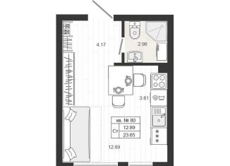 Продается однокомнатная квартира, 23.7 м2, деревня Малое Верево, улица Кутышева, 9Бк6