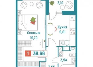 Продажа 1-ком. квартиры, 38.7 м2, Мурино, ЖК Графика