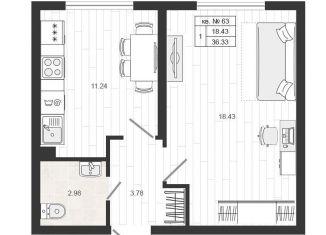 Продаю 1-ком. квартиру, 36.3 м2, деревня Малое Верево