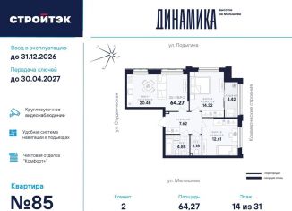 Продам двухкомнатную квартиру, 64.3 м2, Свердловская область, улица Малышева, 145