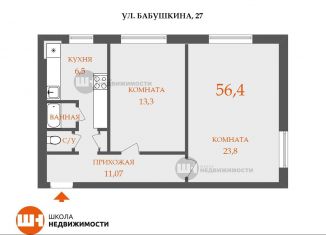 Продается двухкомнатная квартира, 56.4 м2, Санкт-Петербург, улица Бабушкина, 27, муниципальный округ Невская Застава