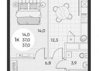 Продам 1-ком. квартиру, 37 м2, посёлок городского типа Яблоновский