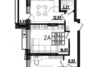 Продается 2-ком. квартира, 59.1 м2, Пенза