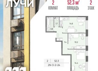 2-ком. квартира на продажу, 52.3 м2, Москва