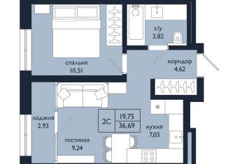 Двухкомнатная квартира на продажу, 36.7 м2, Уфа