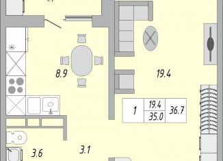 Продаю 1-комнатную квартиру, 36.7 м2, Оренбург, ЖК Акварель