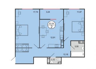 Продается 2-комнатная квартира, 62.6 м2, Краснодар, Прикубанский округ