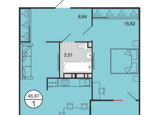 Продается однокомнатная квартира, 46.9 м2, Краснодар