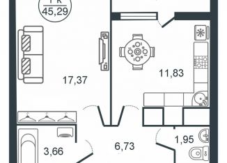 Продажа 1-комнатной квартиры, 45.3 м2, Тверь